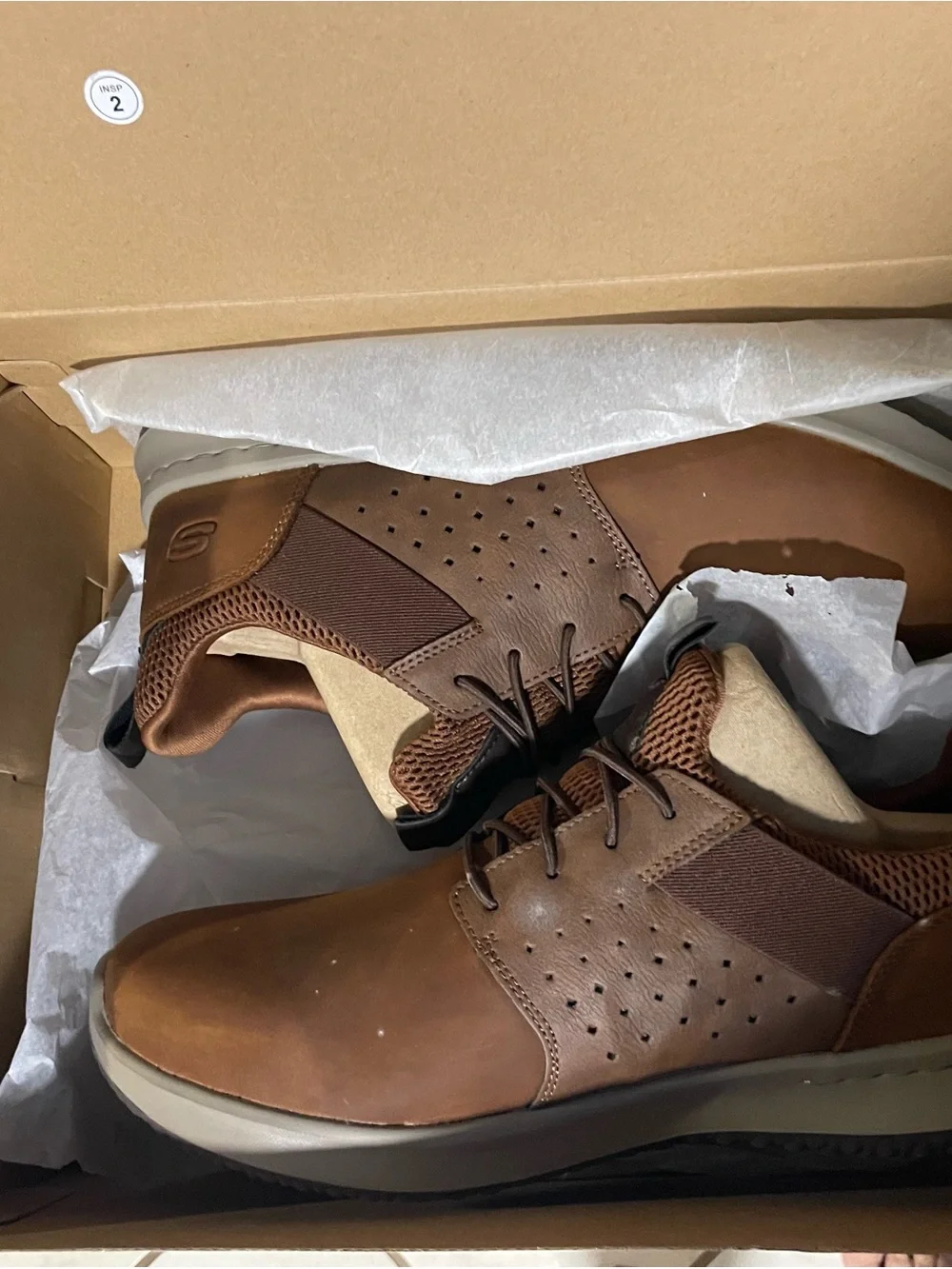 Skechers Men's Brown and Tan Lace-Up Casual Sneakers - Picture 3 of 6